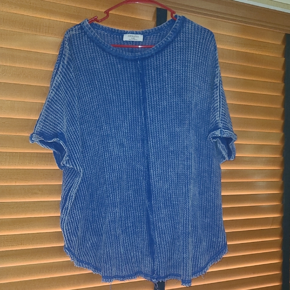 Zenana Outfitters Blue Relaxed Ribbed T-Shirt